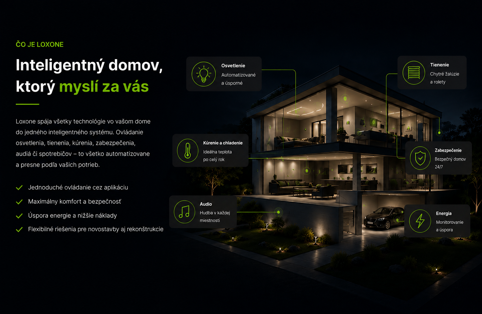 Čo je Loxone – inteligentný domov s osvetlením, tienením, kúrením, zabezpečením, audiom a energiou